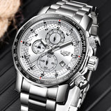 LIGE Silver Big Dial Watch Men Sport Quartz Clock Fashion Men Watches