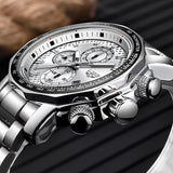 LIGE Silver Big Dial Watch Men Sport Quartz Clock Fashion Men Watches