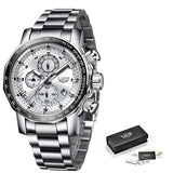 LIGE Silver Big Dial Watch Men Sport Quartz Clock Fashion Men Watches
