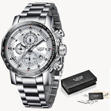 LIGE Silver Big Dial Watch Men Sport Quartz Clock Fashion Men Watches