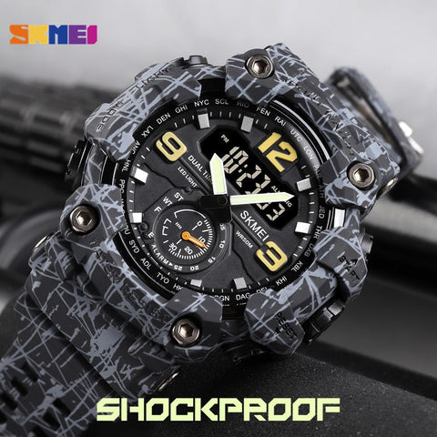 SKMEI Japan Movement 3 Time Dual Display Analog LED Electronic
