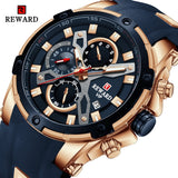 2021 New REWARD Mens Watches Blue Waterproof Top Brand Luxury Chronograph