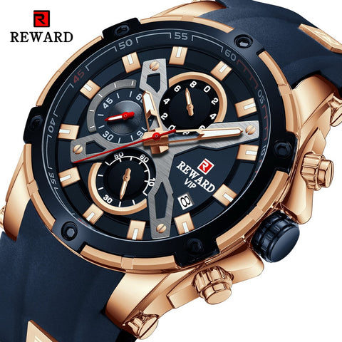 2021 New REWARD Mens Watches Blue Waterproof Top Brand Luxury Chronograph