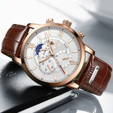LIGE Men Watches 2021 New Fashion Leather Waterproof Luminous