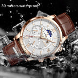 LIGE Men Watches 2021 New Fashion Leather Waterproof Luminous