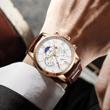 LIGE Men Watches 2021 New Fashion Leather Waterproof Luminous