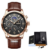 LIGE Men Watches 2021 New Fashion Leather Waterproof Luminous
