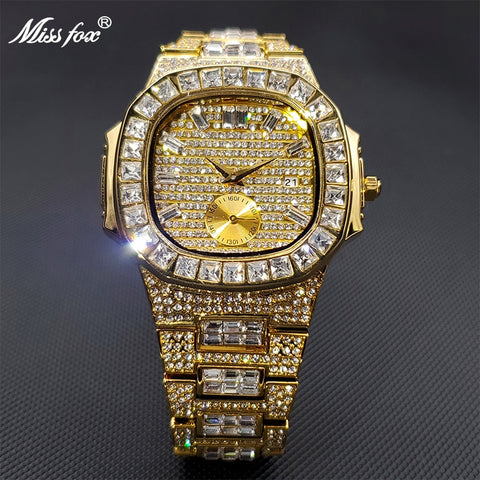 Men's Watches Gold Ice Out Diamond Luxury Top Brand Design Diver