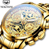 2021 NEKTOM Fashion Casual Men Watch Stainless Steel Golden Men