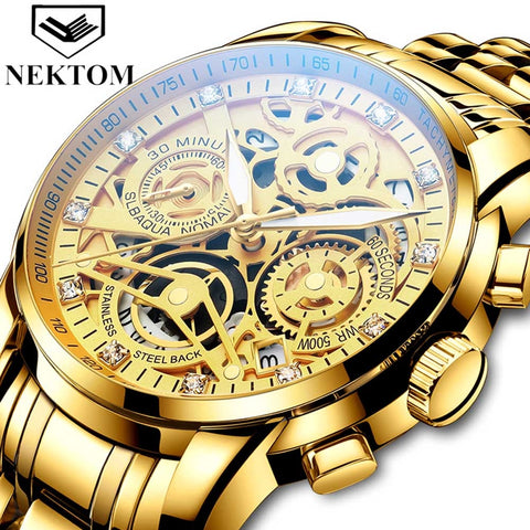 2021 NEKTOM Fashion Casual Men Watch Stainless Steel Golden Men