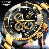 LIGE Watches Mens Top Brand Luxury Clock Casual Stainless Steel 24Hour