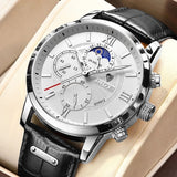 2021 LIGE Men Watches Brand Luxury Black Leather Waterproof Sport