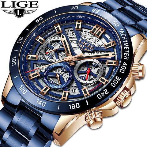 LIGE 2021 New Fashion Mens Watches with Stainless Steel Top Brand Luxury