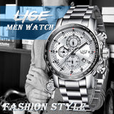 LIGE Silver Big Dial Watch Men Sport Quartz Clock Fashion Men Watches
