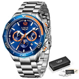 2021 New Fashion Blue Mens Watches LIGE Top Brand Luxury