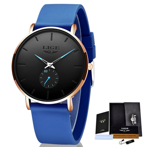 LIGE Luxury Brand Men Casual Quartz Watch Silicone Strap Military
