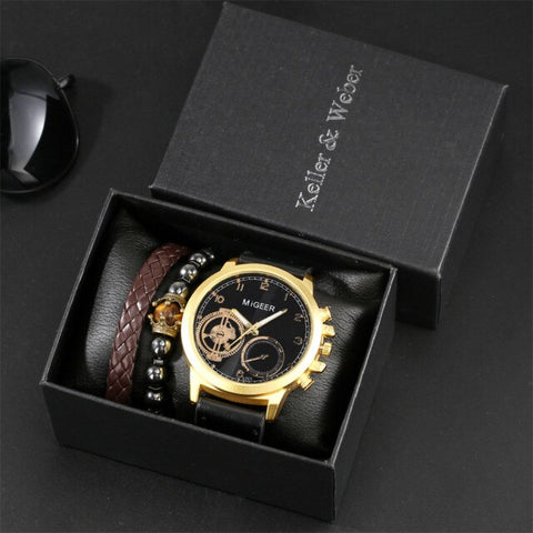 Keller & Weber  Watch Set Men 3pcs Men's Quartz Wristwatch Pin Buck
